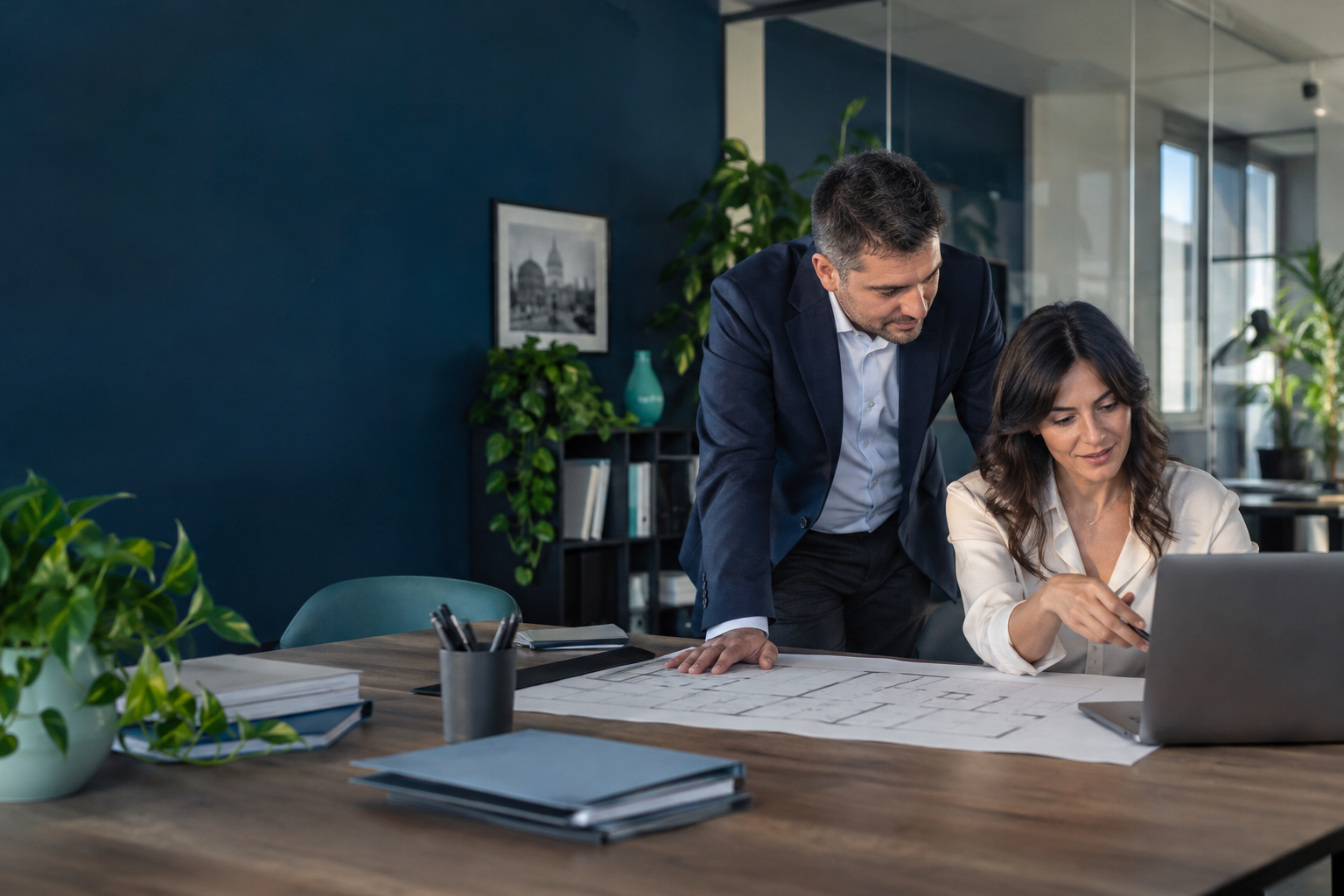 Immagine rappresentativa di professionisti che progettano un nuovo ufficio servizi